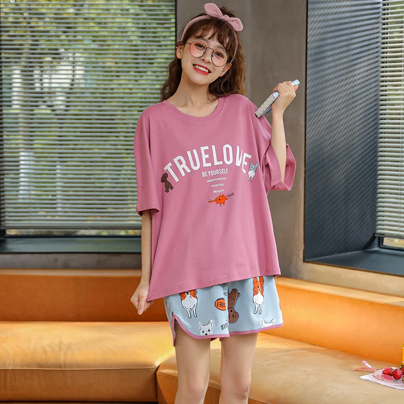 

ATUENDO Summer Fashion Pink Pajama Set for Women 100% Cotton Korean Kawaii Silk Sleepwear Atoff Home Satin Soft Lounge Nightwear