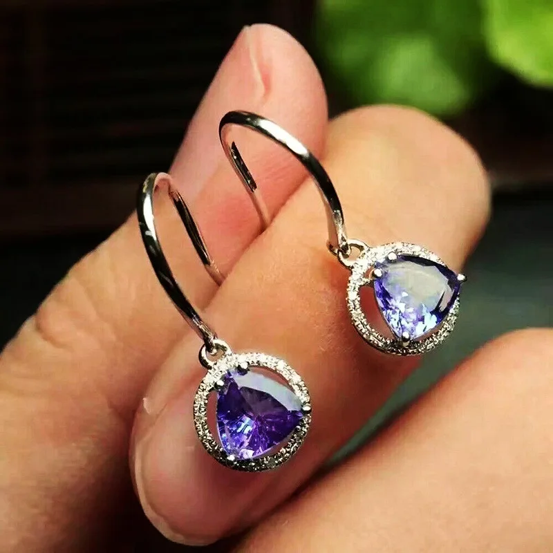 

Cute Female Crystal Zircon Stone Earrings Dainty Silver Clip Earrings for Women Gifrl Purple Round Earrings Party Jewelry Gift