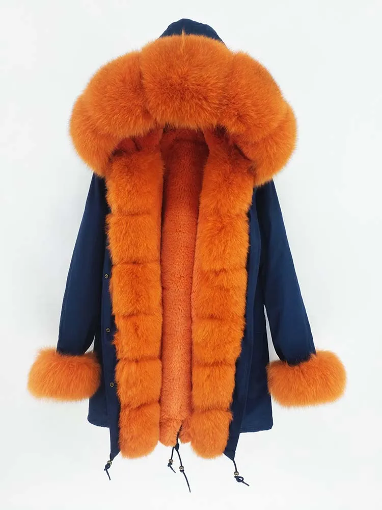 

Large Fox Fur Coat Camouflage Jacket 2020 women Real Fur with Luxury Warm Natural Parka Winter Rex Rabbit Fur Liner Army Green