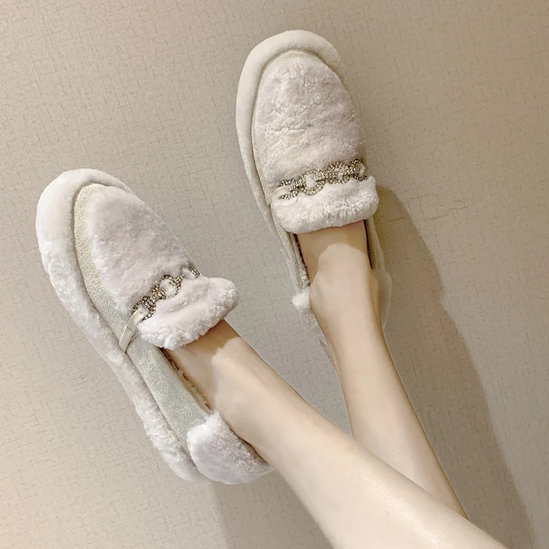 Зимняя теплая женская обувь из хлопка нескользящие лоферы на толстой подошве с