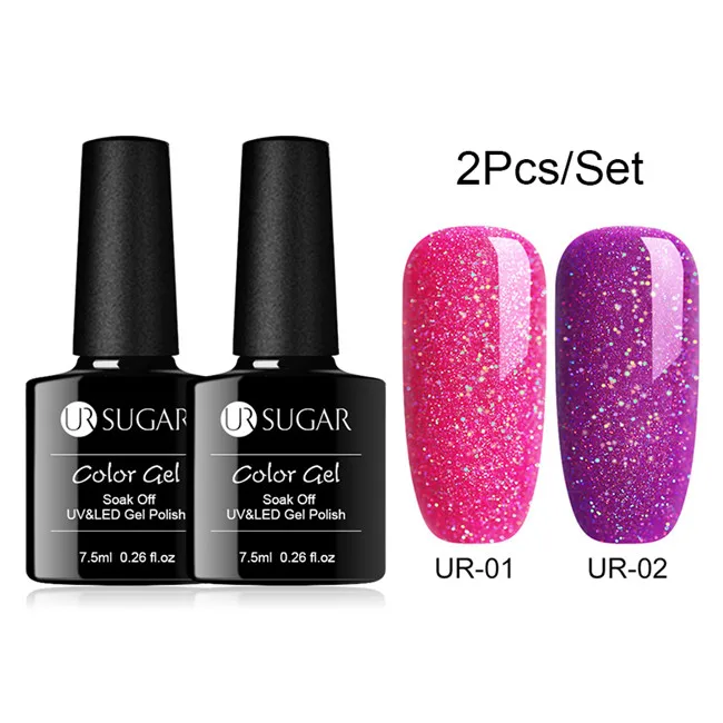 2pcs set27 Ur Sugar 2/4 шт. Розовый Блестящий Гель-лак для ногтей замочить от УФ-светодиодный длительный гель лак для ногтей Лаки маникюрный лак набор украшений - Цвет: 2pcs set27