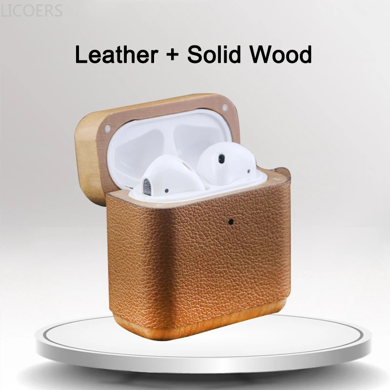 Couro de Madeira Fone de Ouvido para Airpods Fone de Ouvido Case Vagens 2 Madeira Maciça Cherrywood Nogueira Bluetooth Hoofdtelefoon Capa Bolsas Pro 3 1