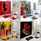 Комплект водонепроницаемых занавесок для ванной и душа Love You Valentine из полиэстера, нескользящий коврик для ванной, коврик, ковер, чехол на сиденье унитаза, домашний декор