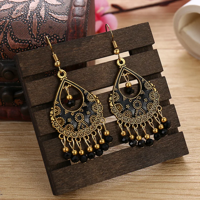 Женские серьги-подвески из медного сплава с маленькими бусинами в богемном стиле