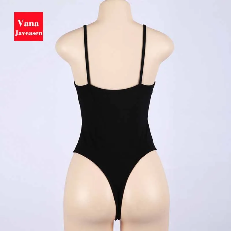

Vana Javeasen Sexy Spaghetti Strap Bodysuit Women V-neck Backless Jumpsuit Women's Elasticity Slim Black Catsuit Bodysuits Thong