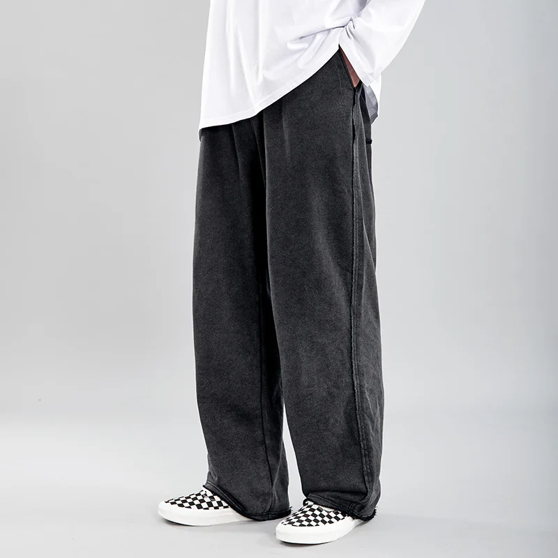 

Old School Track Pants Mens Sweatpants Elasticated-waist Baggy Straight Wide-Leg Trousers Men Washed Cotton Pant