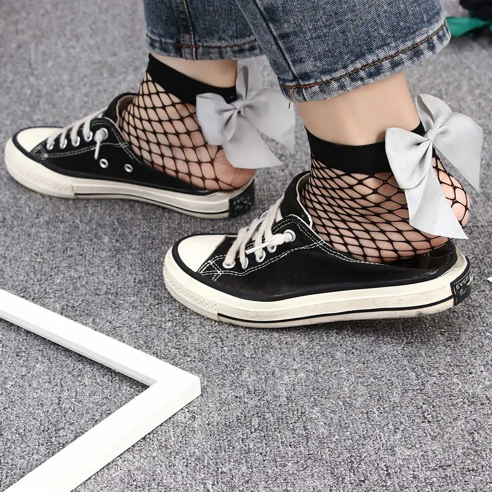 

Fashion New Women Sexy Mesh Short Ankle Socks Girls Fishnet Socks With Cute Bow Ladies Hollow out Fish Net Socks