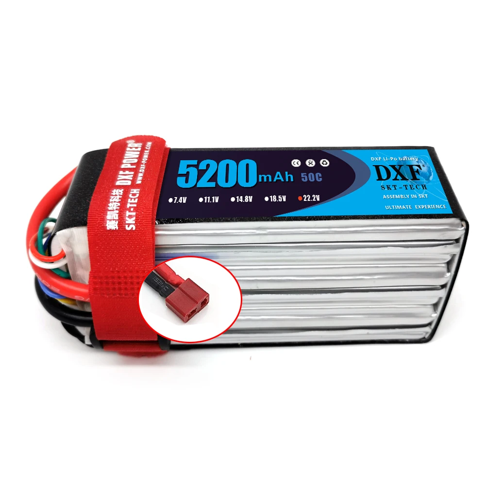 Литий полимерная батарея DXF 2S 3S 4S 6S 7 4 V 11 1 14 8 22 2 5200mAh 50C с T образной вилкой для FPV 450 500