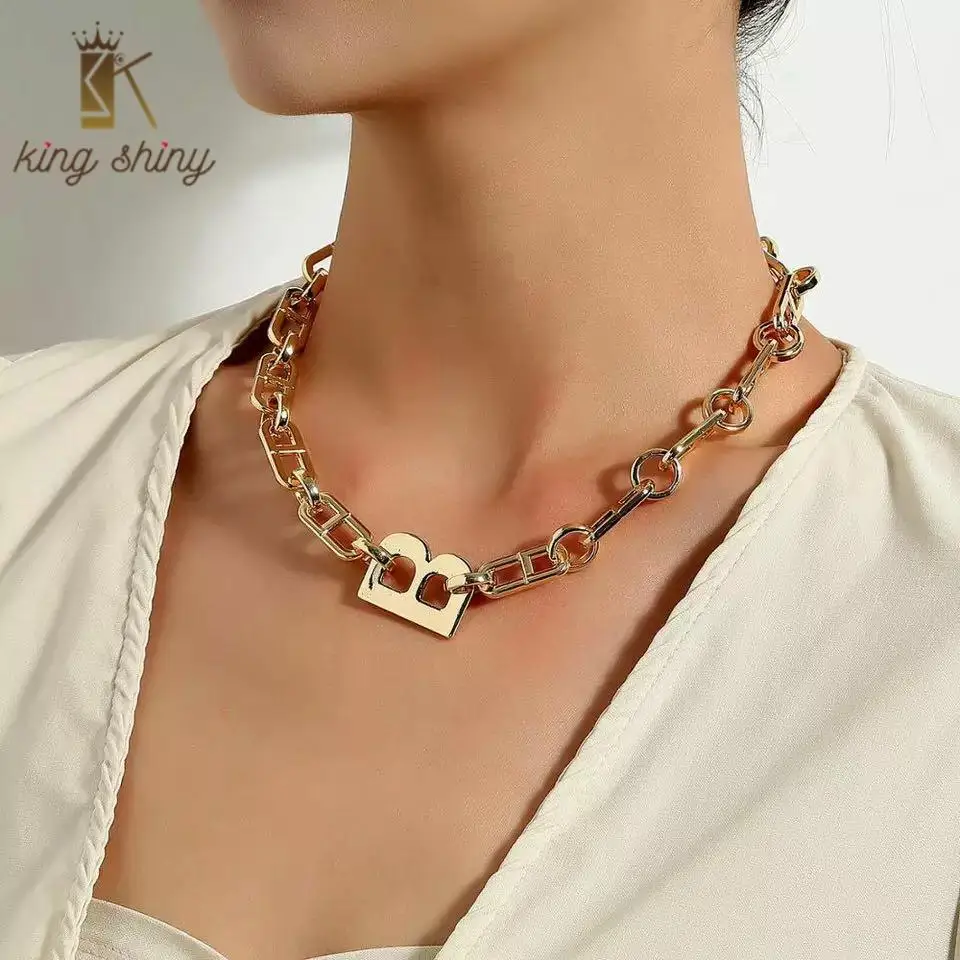 

Boho Initial Letter B Pendant Necklace for Woman Elegant Long Chain Chunky Statement Choker Necklace Girls Party Jewelry Gifts