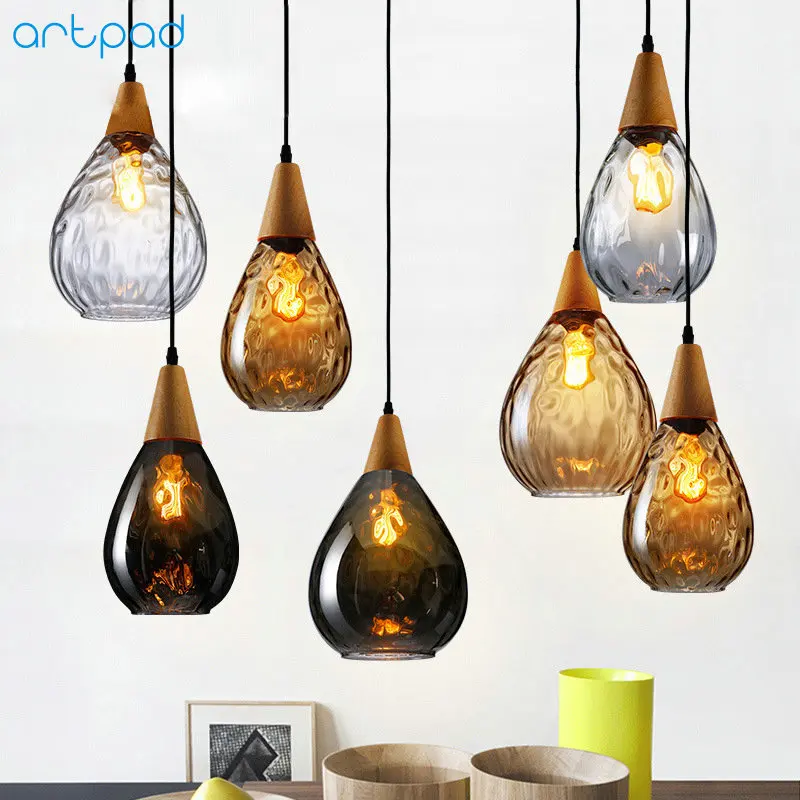 Подвесная лампа Artpard в виде янтарной капли воды серая E27 для лампочек Эдисона