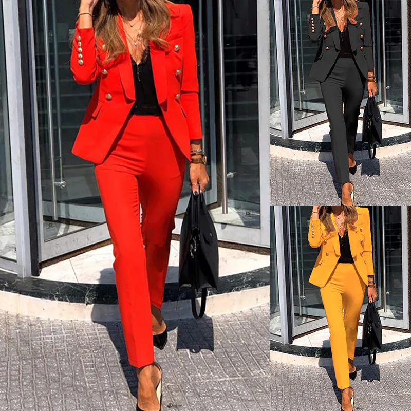 

2021 New Women's Commuter Suit Pants Red Suit Jacket Pants Office Suit Ladies Suit Ladies Suit Suit Jacket with Pants