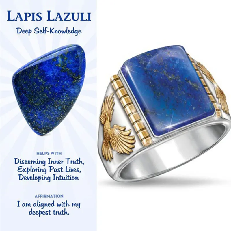 Кольцо властителя орла мужское Винтажное кольцо огромный синий камень палец для