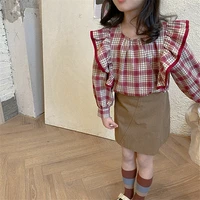 red wine pullover children clothes spring summer girls ruffle blouses shirts kids teenagers outwear breathable high quality