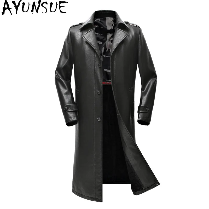 AYUNSUE кожаная куртка для мужчин одежда осень зима Длинная ветровка Mens Jackets and Coats