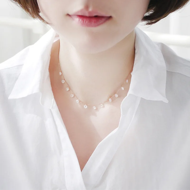 

YAOLOGE 925 Sterling Silver Korean New Fashion Zircon Rhinestone Necklace Ladies Couple Engagement Party Jewelry Gift Wholesale