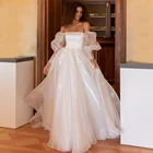 Соблазнительные Свадебные платья из органзы 2022, простые свадебные платья а-силуэта без бретелек со съемными буфами и длинными рукавами для невесты