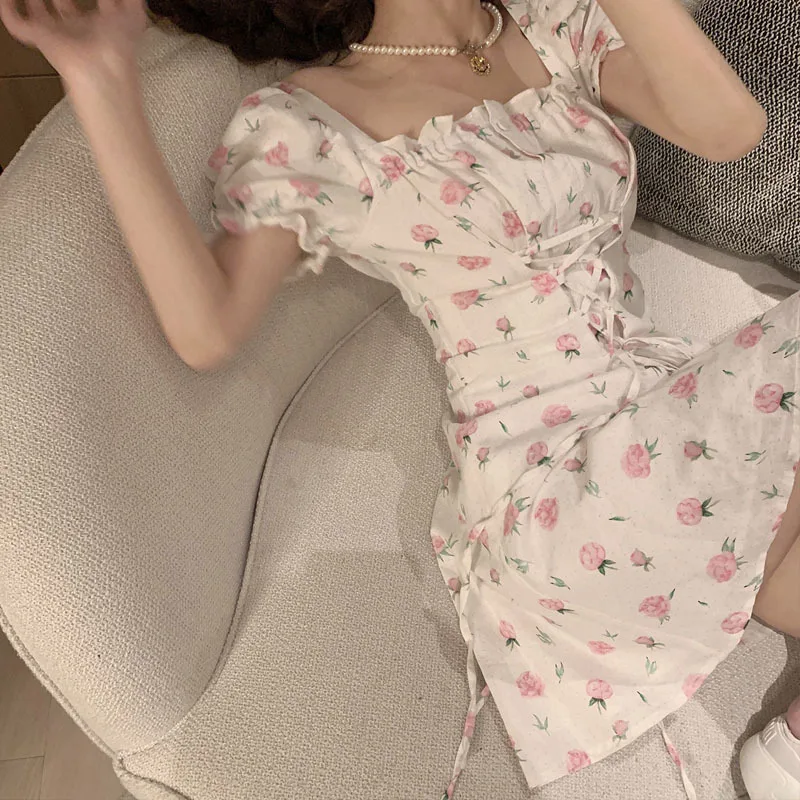 Платье женское летнее с квадратным вырезом тонкое Бандажное платье принцессы