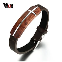 vnox genuine rosewood leather bracelet for men watch clasp design brand jewelry