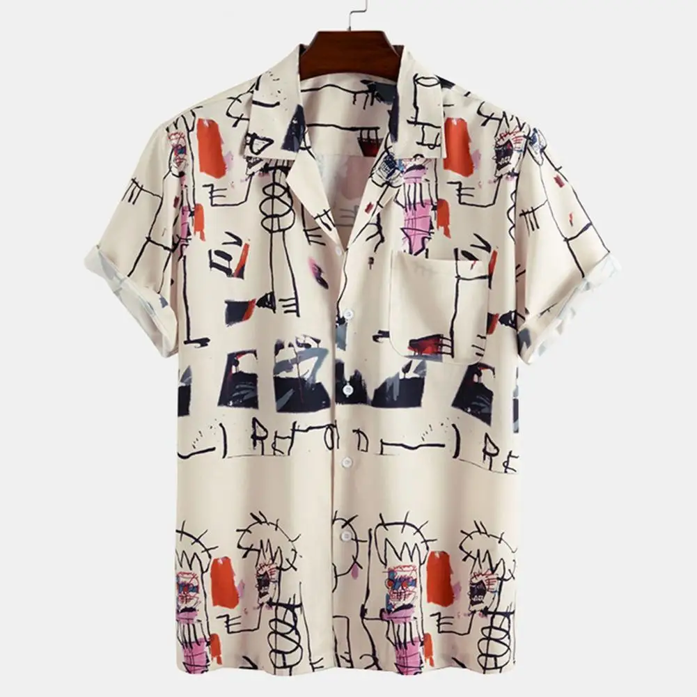 

Hawaii beach button shirt Men Short Sleeve Graffiti Printing Lapel Slim Hawaiian Shirt Streerwear for Party drop shipping