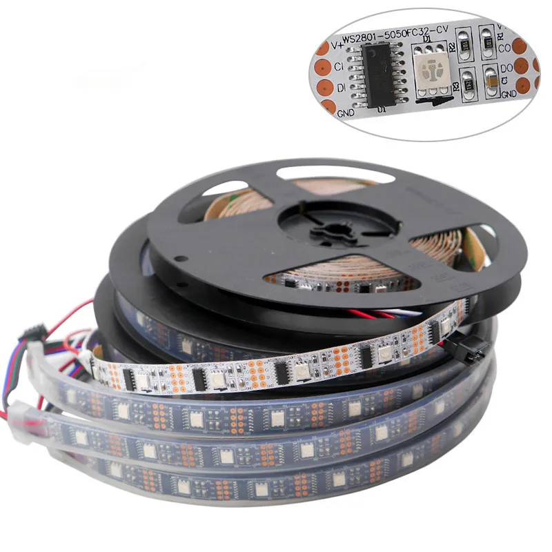 WS2801 RGB Светодиодная лента 32 пикселя/светодиода/м быстрая передача данных и часы