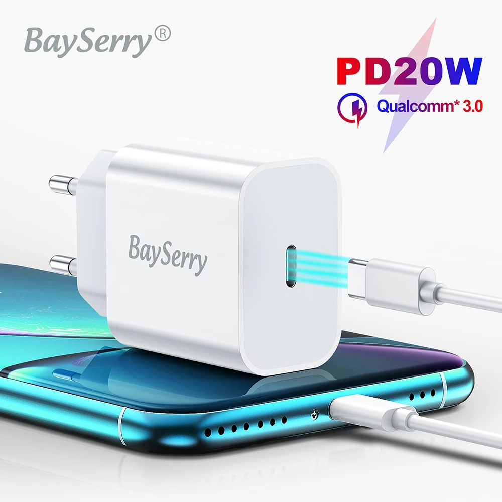 

BaySerry USB C PD Charger 20W For iPhone 12 Pro Max Support Type C QC 3.0 PD Fast Charging Phone Charger for Xiaomi Samsung 20