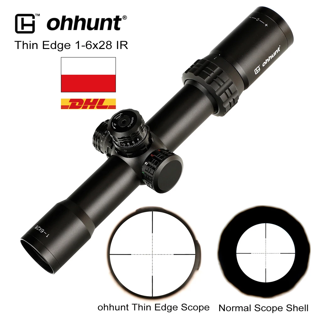Охота ohhunt тонкий край 1 6X28 IR Riflescopes Mil Dot стекло травление сетка RGB Освещение