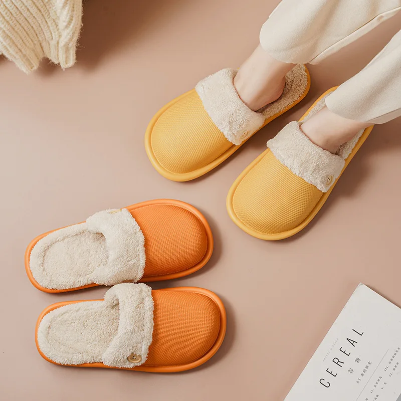 

Hot Waterproof Non-Slip Home Slippers Winter Warm Women Indoor Cotton Non-slips Ladies Soft Slippers Memory Foam Couples Shoes