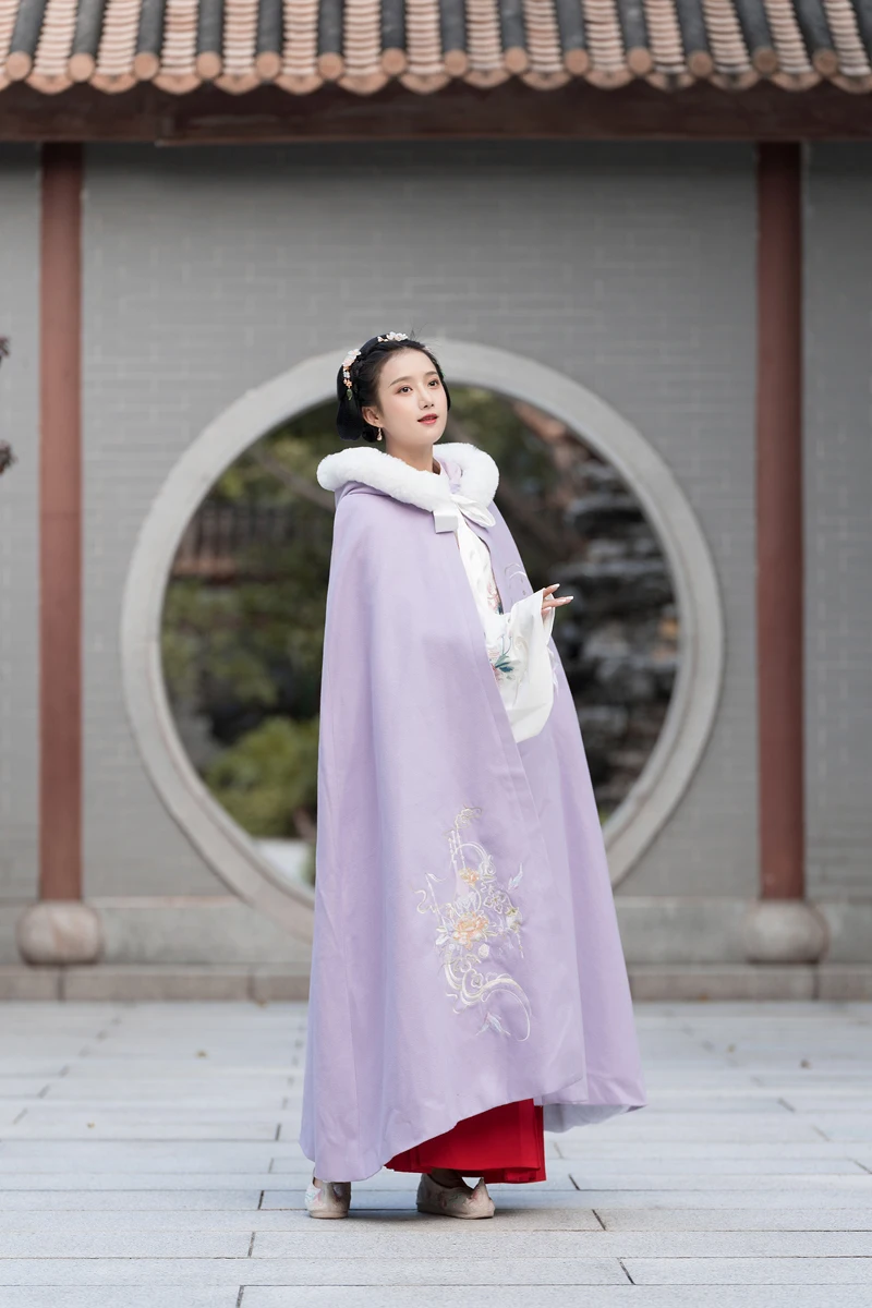 

Tang Dynasty Costume Luxury Suit Folk Dress plus velvet thick Cloak warm hood Hanfu Dress