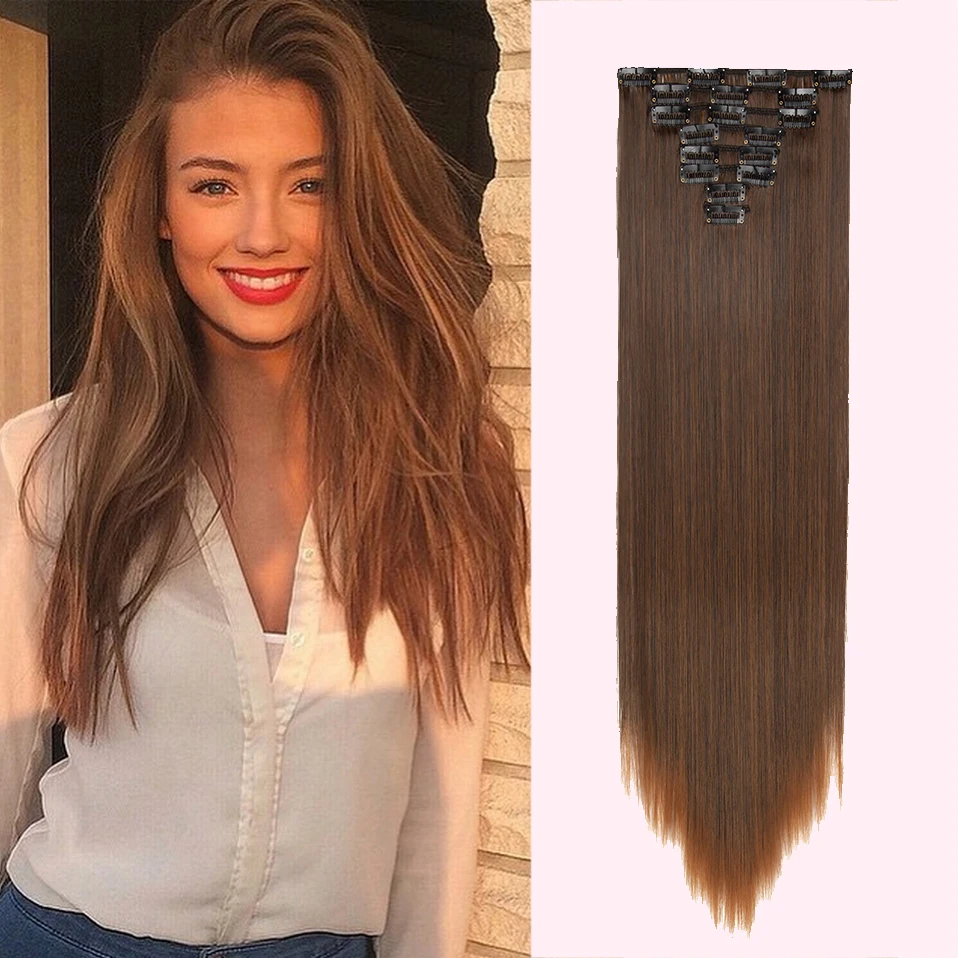 Прямые волосы HAIRRO 8 шт./компл. 26 дюймов 18 зажимов искусственные для укладки 42 цвета