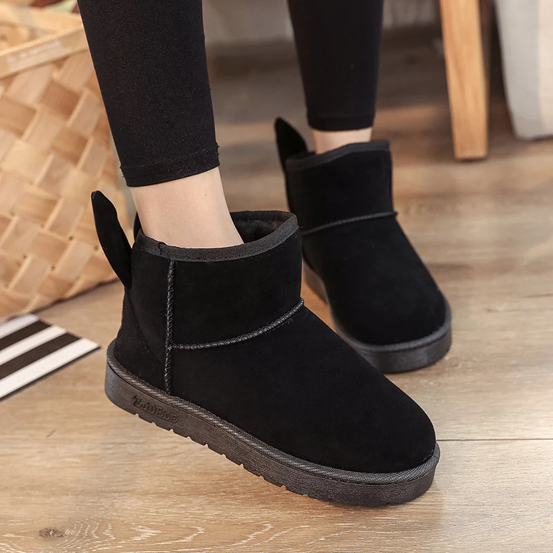 

2021 women winter new flat Non-slip Plus velvet Thicken warm Kawaii Rabbit ears snow boots female Platform casual cotton shoes