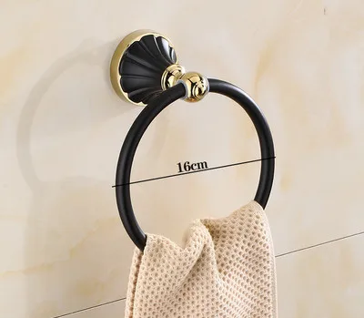 Towel Ring B Набор аксессуаров для ванной комнаты, 304 нержавеющая сталь, вешалка для полотенец, угловая полка, держатель для бумаги, вешалка для полотенец, 5 крючков, оборудование для ванной, черный и золотой - Цвет: Towel Ring B