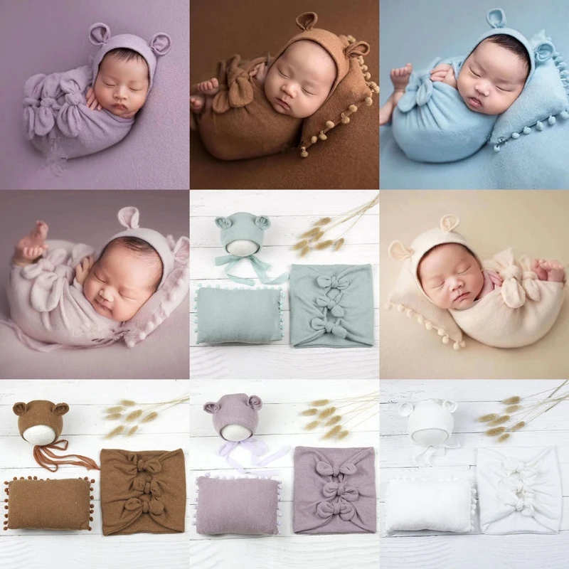 Set de accesorios de fotograf&iacute;a para reci&eacute;n nacidos, Set de 3 unids/set, sombrero, almohada, envoltura para fotos de beb&eacute;s-1