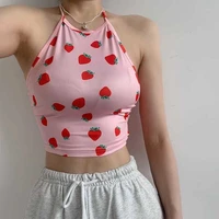 the new sweet and cute round neck halter neck strapless sexy print short bottoming vest