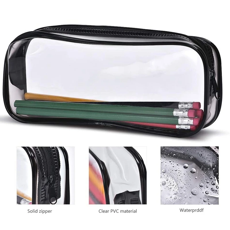 

4 PCS Clear PVC Pencil Case with Zipper Portable Transparent Big Capacity Pencil Bag Makeup Pouch for Office Stationery