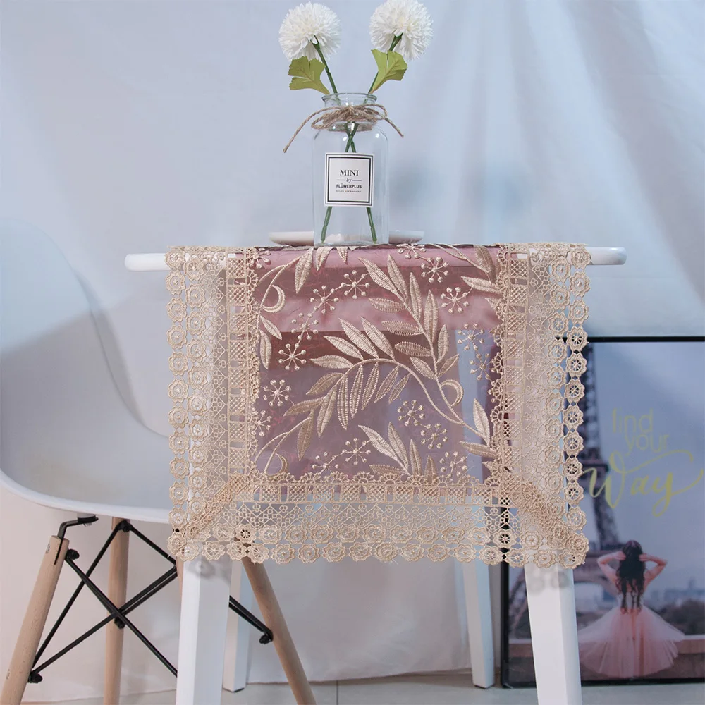 

Burgundy Color Embroidered Modern Table Runner For Wedding Party Banquet Decoration Bedside Cabinet Cover