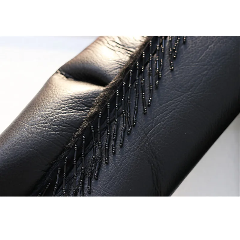 

Black Houndstooth Splicing Leather Jacket Women Winter Thick Warm Lamb Fur Leather Coat Locomotive Loose Short Outerwear Female