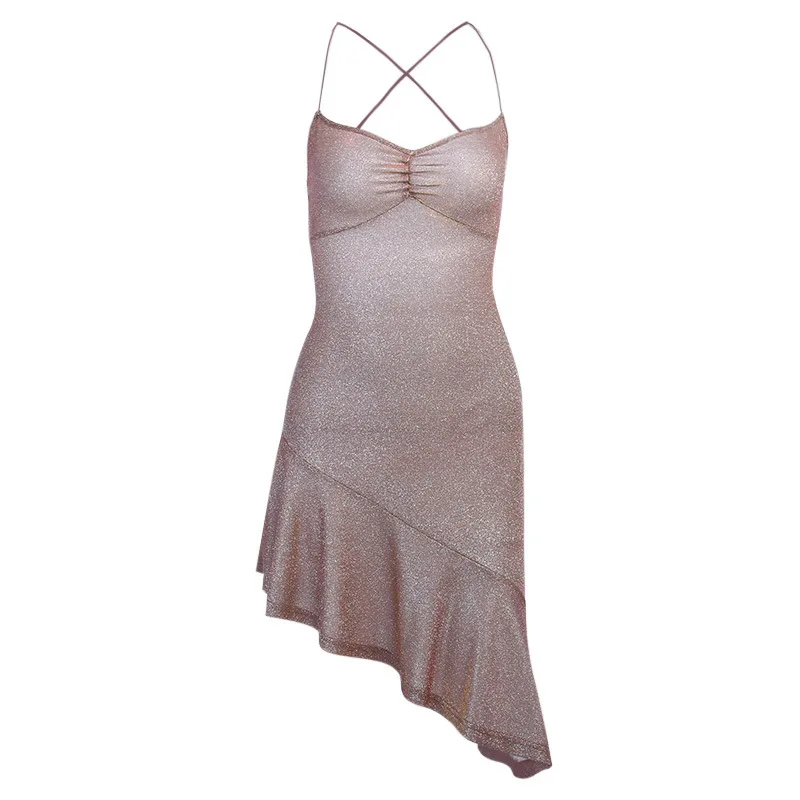 

Sequined ladies short skirts cross straps halter mermaid nightclub party dress sequined dress colorful evening dress dress