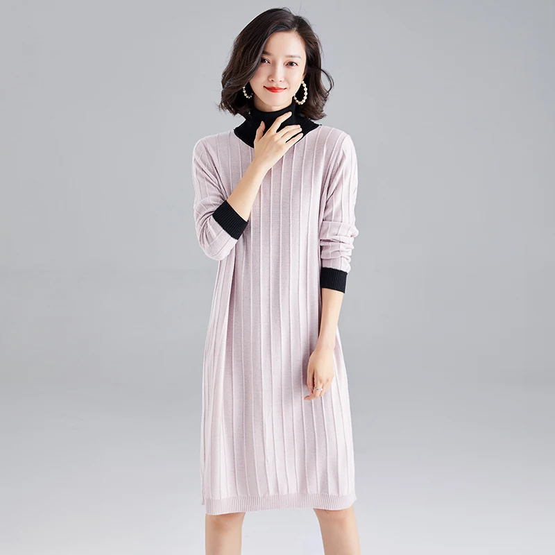 Кашемировое платье с высоким воротником высокое качество Осень-зима женское