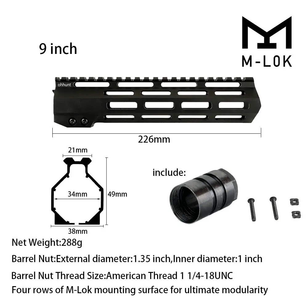MIDG-9CUN " 9" 1" 12" 13," 15" 1" AR15 свободный поплавок M-LOK ствольная накладка Пикатинни рельс тонкий стиль стальной прицел крепление Riflescop баррель гайка - Цвет: MIDG-9CUN