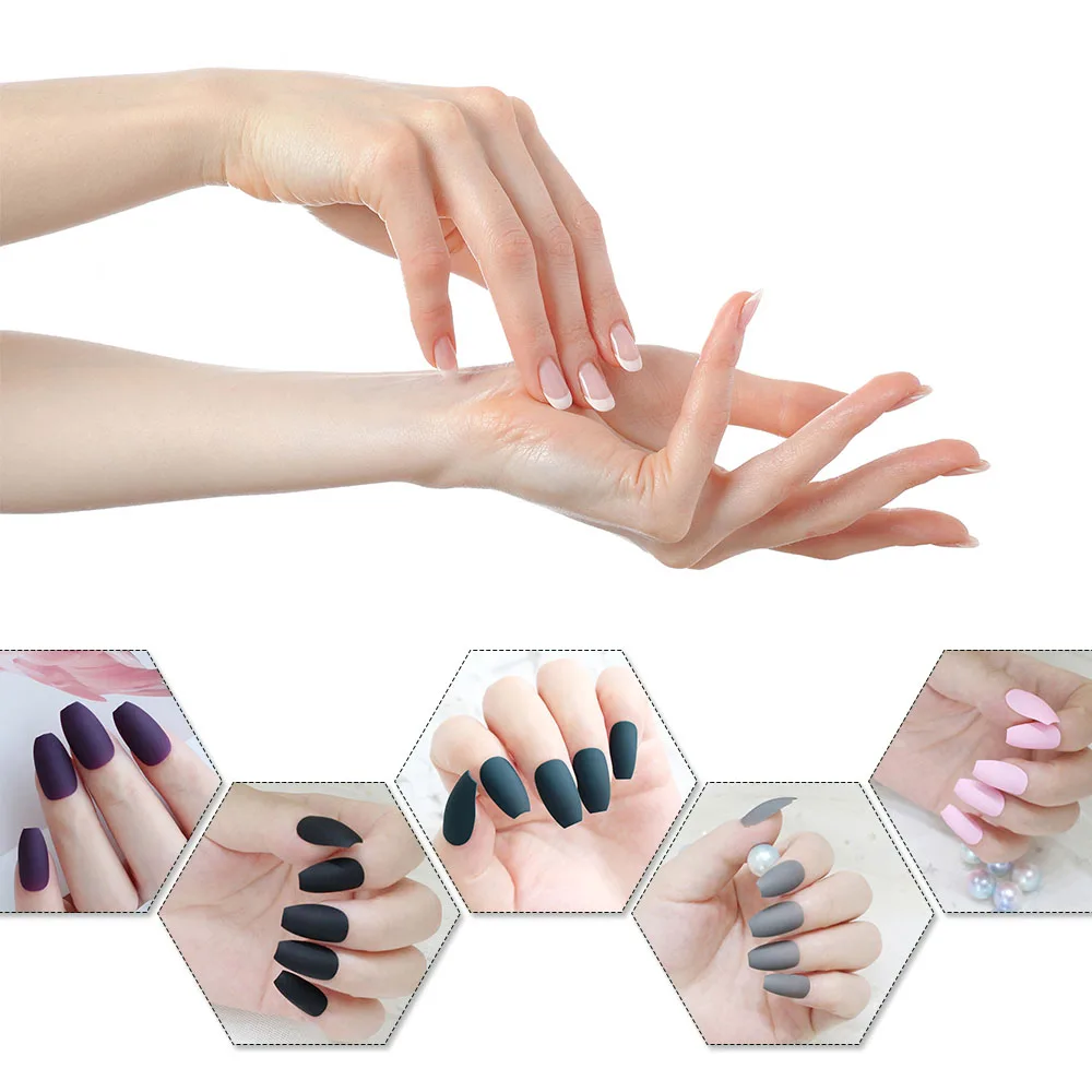 Цветные накладные ногти матовые с полным покрытием искусственные средней