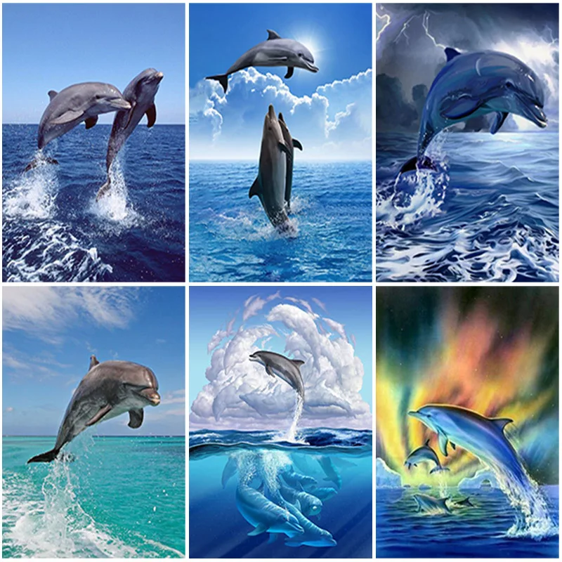

Dolphin DIY 5D Diamond Painting Full Square Drill Animal Cartoon Diamond Embroidery Cross Stitch Mosaic Wall Art Home Decor
