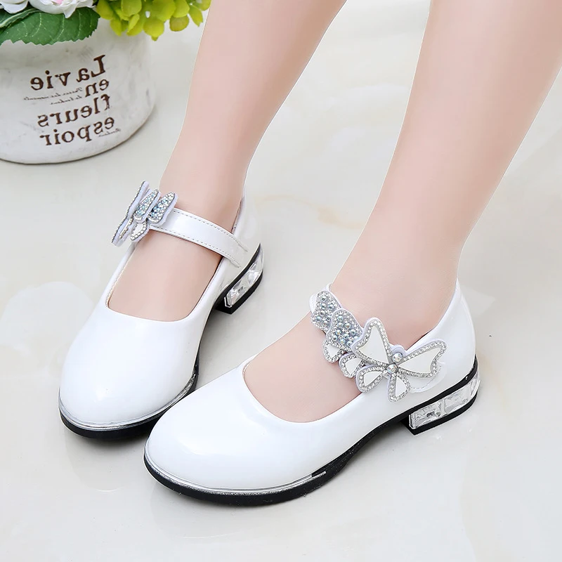 

Kids Patent Leather Girls Shoes Big Children's White High heels Black Princess Shoes For Party Wedding 6 7 8 9 10 11 12 Years
