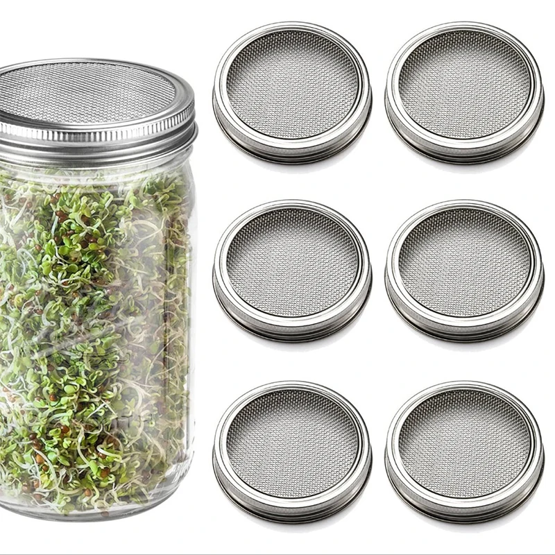 

2021 New Stainless Steel Seed Sprouting Lids Mesh Screen Strainer Filter For Mason Jar Seed Sprouting Germinator Accessories
