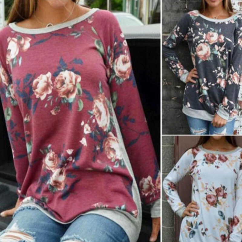 

Patchwork Floral Print Sweatshirt Raglan Sleeve Casual Long Sleeve Women Hoodie Polerones 2021 Street Fashion Hoodie Round Neck