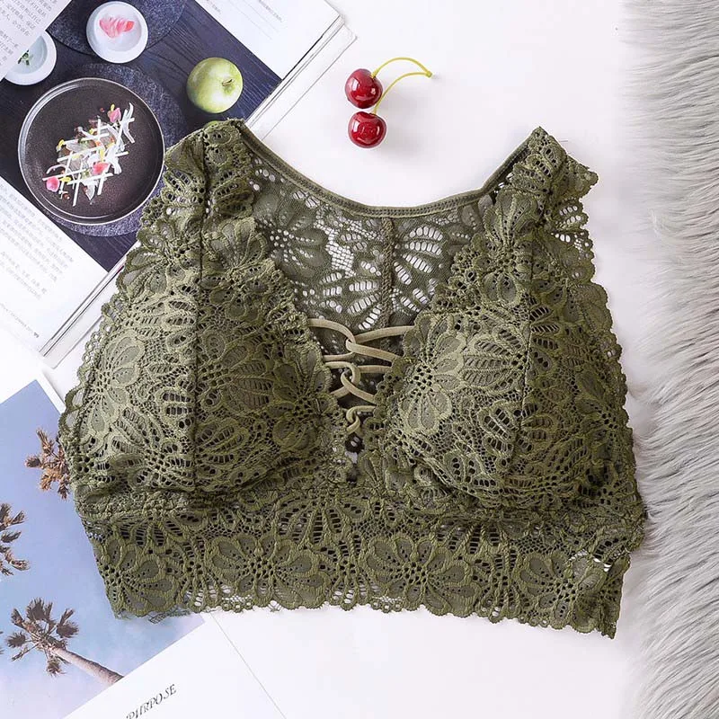 

New Women Bra Lace Bra Widened Shoulder Strap Lace Bras Beauty Back No Steel Ring Ladies Underwear Pad Bra