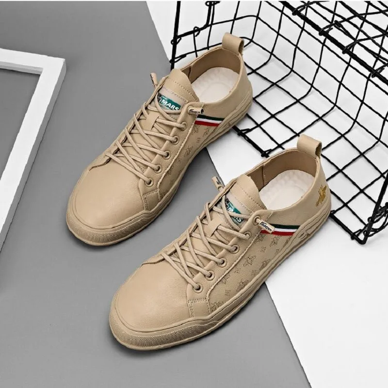 New Fashion Men Leather Casual Shoes Lightweight Breathable Flats Luxury Men's Outdoor Walking Sneakers 1a38 | Обувь