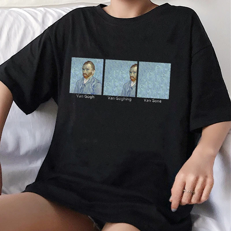 Корейская женская футболка Ван Гога гогинг Гвен меме летняя забавная хипстеры