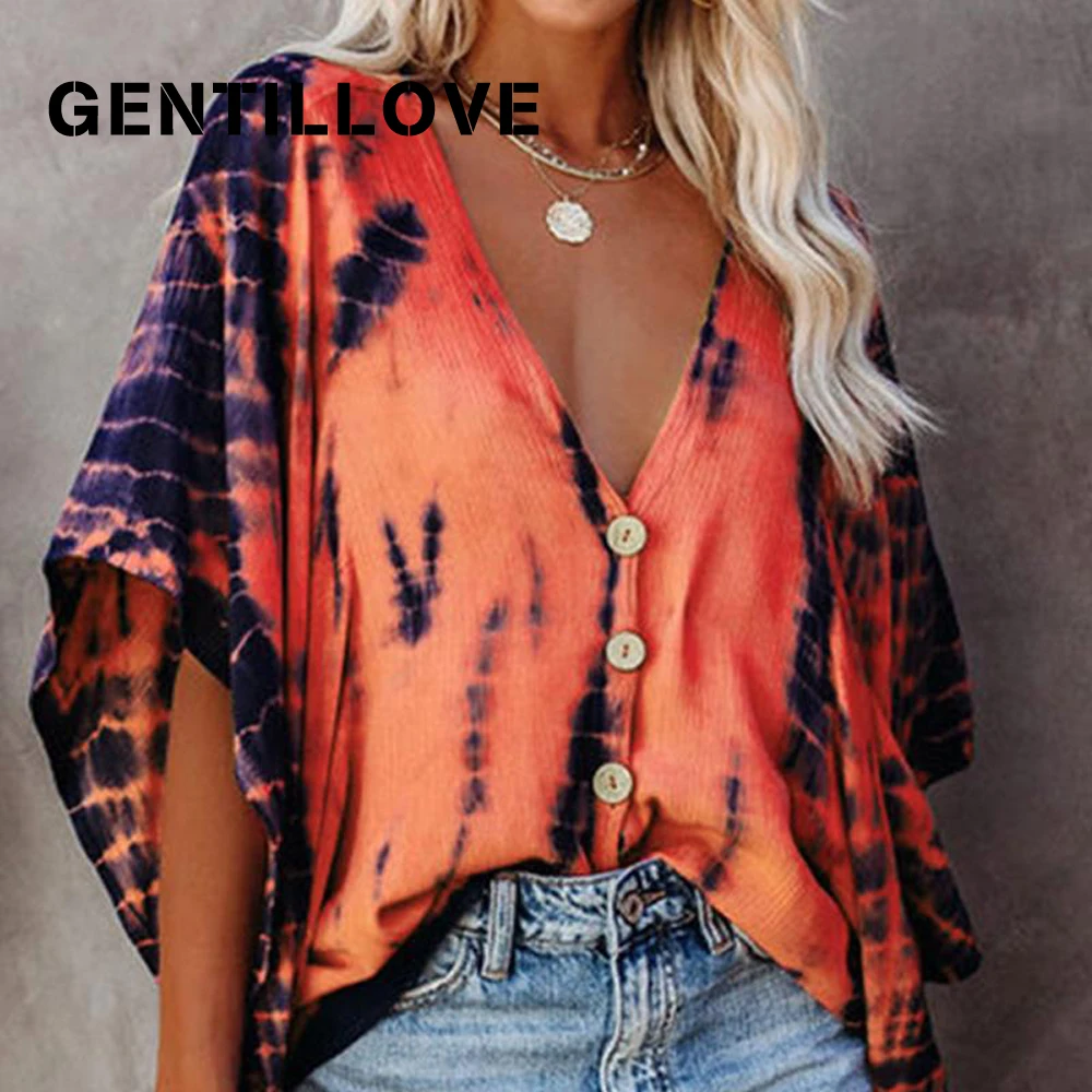 

Gentillove Summer Women White Blouse Loose Casual Plus Size Harajuku Shirt Half Sleeve Blue Shirt Vintage Elegant Ladies Tops