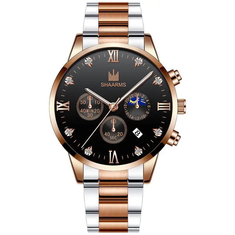 Модные мужские Роскошные Кварцевые часы из розового золота с римскими цифрами и