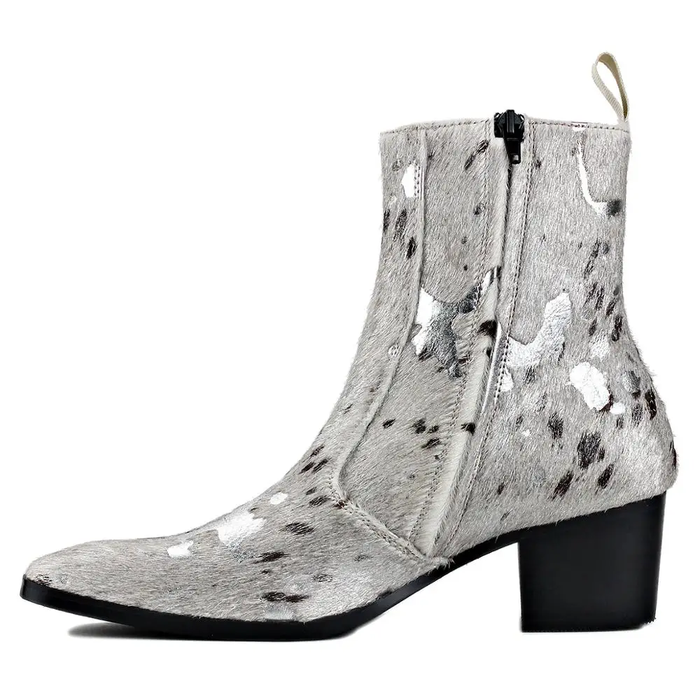 

Men Chelsea Ankle Boots Genuine Horse Leather Horse Hair Leopard Boot with Side Zipper Heel Boots designer footwear Fashion